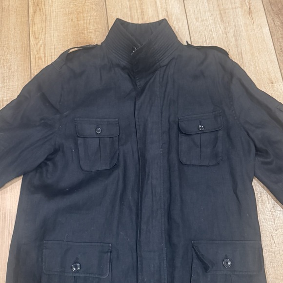 Cigar Couture Men's Large 100% Linen Black Full Zip Jacket Safari Style Smoke - Picture 2 of 15